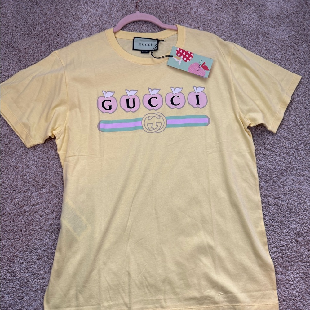 Authentic New Gucci Pastel Yellow Logo Tee
